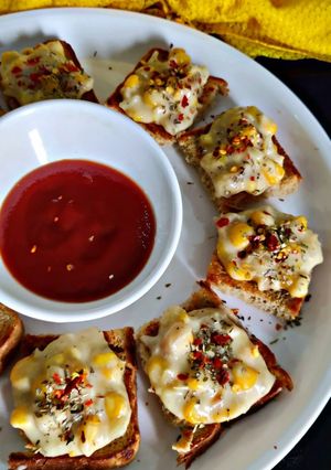 A picture of Cheese and corn toast.