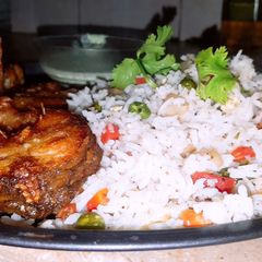 Fried rice with fry fish A picture of Fried rice with fry fish.