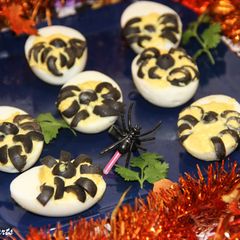 A picture of Halloween Spooky Spider Deviled Eggs.