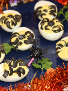 A picture of Halloween Spooky Spider Deviled Eggs.