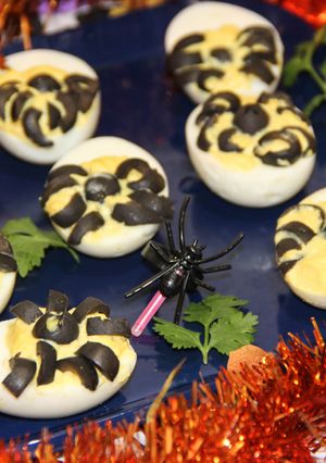 A picture of Halloween Spooky Spider Deviled Eggs.