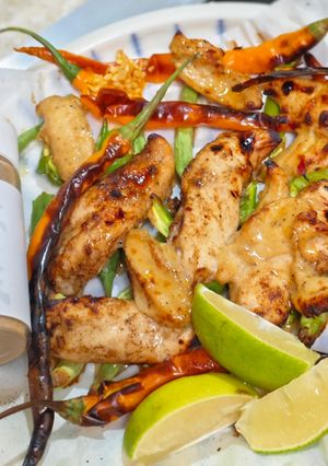 A picture of Typhoon Day Home Cooking: Spiced Grilled Chicken Tenders & Chicken Cartilage & Vegetables.