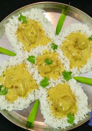 A picture of Kadhi Pakora Rice.