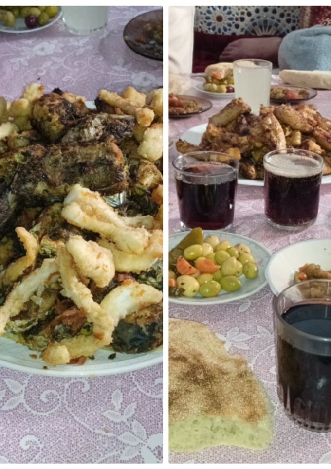 صورة لوصفة دجاج مشوي على الفحم والسمك الكروفيت والكلمار والتونه