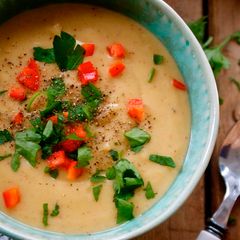 A picture of Creamy roasted parsnip & potato soup.