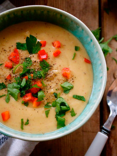 A picture of Creamy roasted parsnip & potato soup.