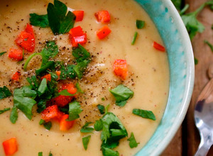 A picture of Creamy roasted parsnip & potato soup.
