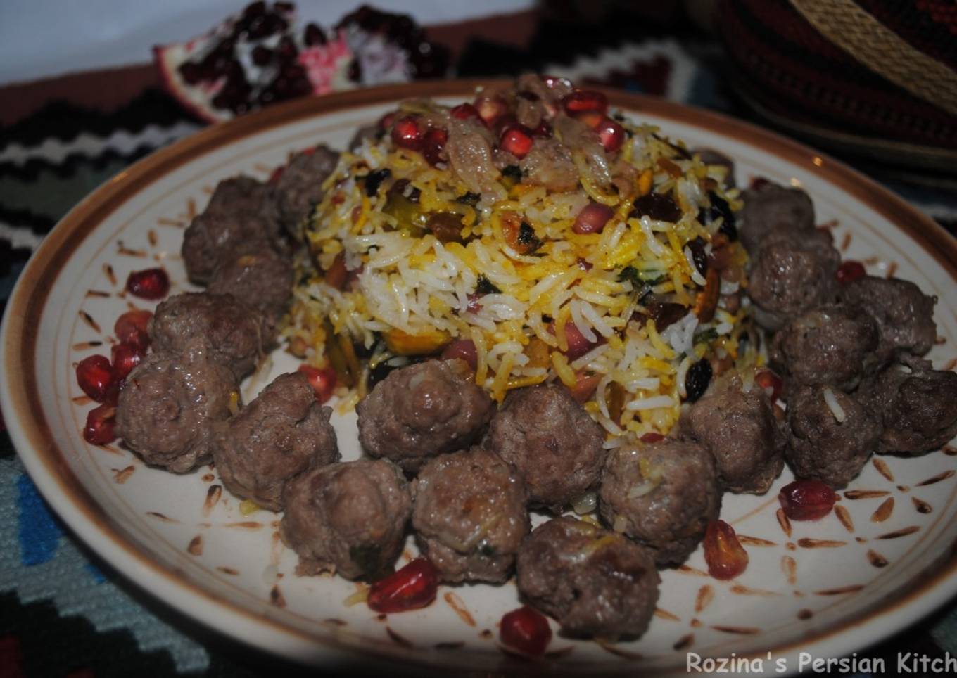 Persian Pomegranate Rice with Pistachio and Raisins