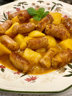 A picture of Potato Stew with Fresh Sausages.