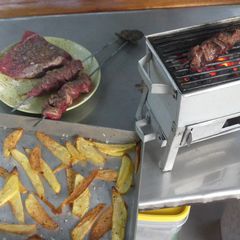 A picture of The classic steak and chips.