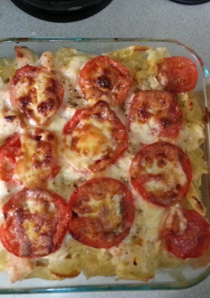 Una foto de Fideos gratinados con pollo