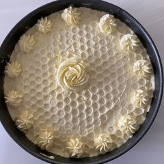 A picture of Cheesecake with dates and nuts base.