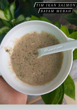 Foto resep Menu lengkap MPASI: Tim Ikan Salmon Bayam merah