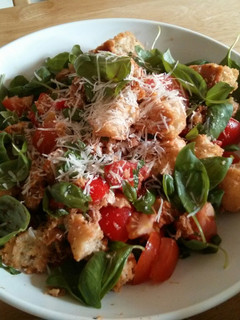 A picture of Tomatoes and bread salad.
