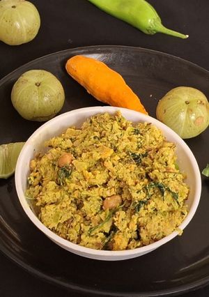 A picture of Fresh Amla and Turmeric Thecha (chutney).