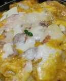 Pastel de calabacin, calabaza y salchichas de pollo caseras🥘🍱🍛