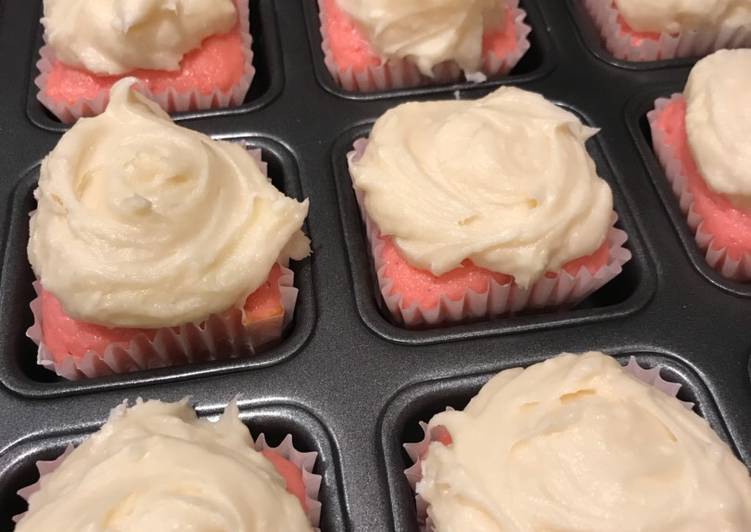 Steps to Make Homemade Strawberry Yogurt Cupcakes with cream cheese frosting