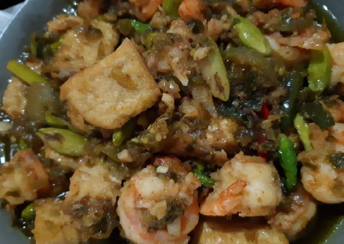 Udang dan Tahu Balado Cabe Ijo