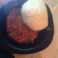 A picture of Mayai (eggs) with ugali.
