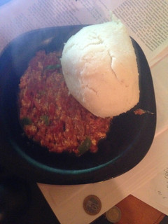 A picture of Mayai (eggs) with ugali.