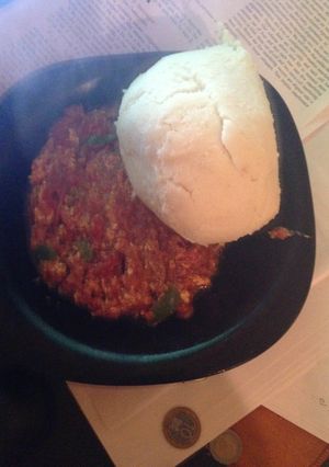 A picture of Mayai (eggs) with ugali.