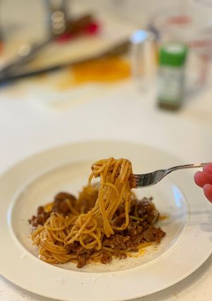 A picture of Quick and simple British bolognese pasta.