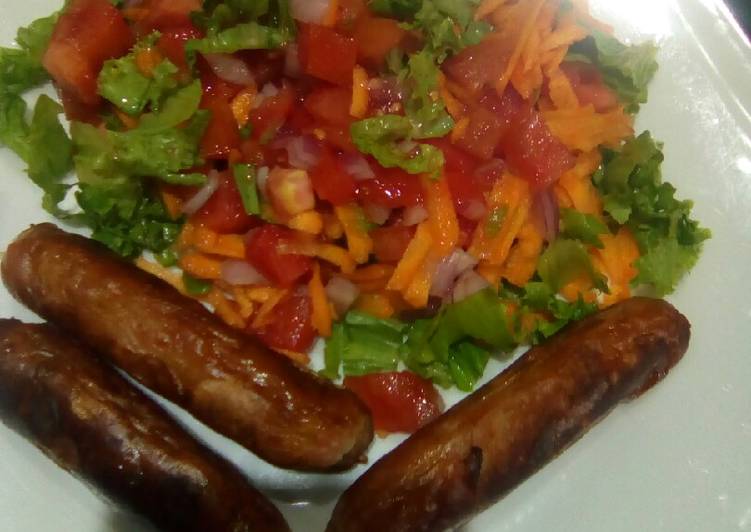 Steps to Cook Yummy Salad and sausage