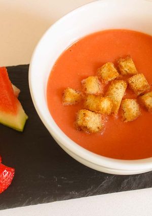 A picture of Strawberry and Watermelon Gazpacho.