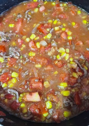 Una foto de Tomaticán Casero con Carne Molida y Choclo