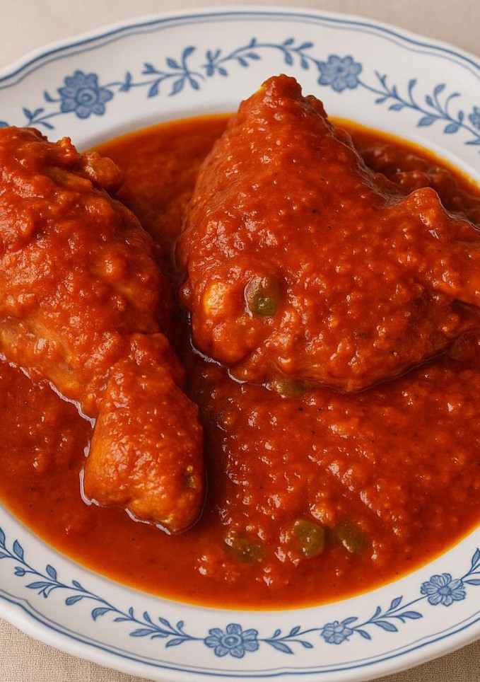 Una foto de Pollo con tomate 🍅 🐓