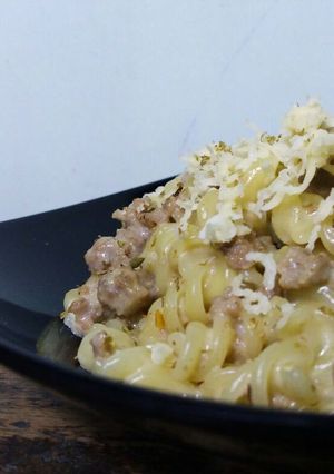 Foto resep Chopped Beef Fusilli Carbonara #KitaBerbagi