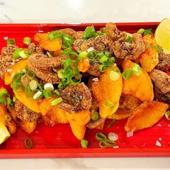A picture of Tako No Kara Age (Fried Octopus with Butternut Pumpkin).