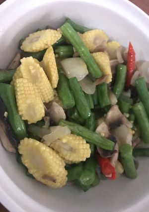 Foto resep Tumis jagung muda, jamur dan buncis