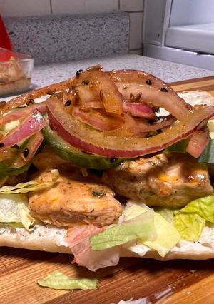 A picture of Homemade chicken sub.