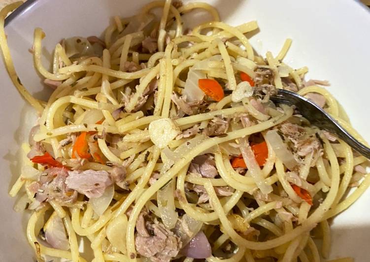 Resep Spaghetti aglio e olio tuna, Bikin Ngiler