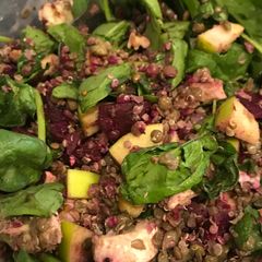A picture of Lentil, Goats cheese and Beetroot salad.