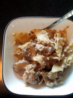 A picture of Vegan "beef" stroganoff.