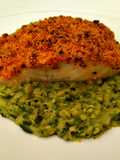 Baccalà in crosta saporita e purea di zucchine