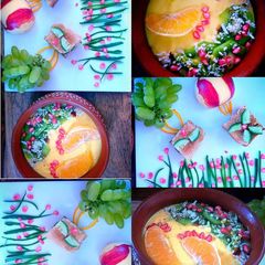 A picture of Welcoming a New Bride-Hot Air Balloon Sandwiches, Mango Smoothie.