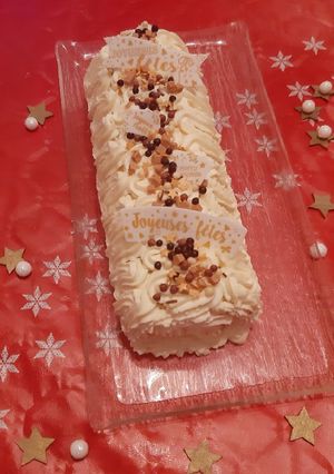 A picture of Mascarpone and Raspberry Yule Log (Bûche de Noël).