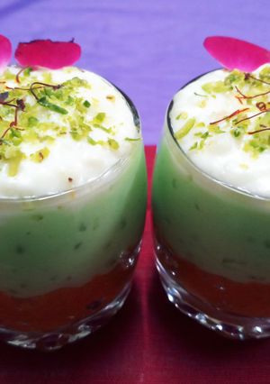A picture of Carrot Halwa and Sago Pista Kheer Trifle Pudding.