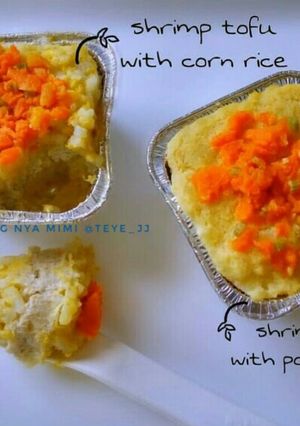 Foto resep 🍤Shrimp tofu with potato eggs/corn rice🍤
