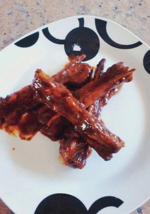 A picture of Hot Sticky Lamb Ribs with Soy and BBQ sauce.