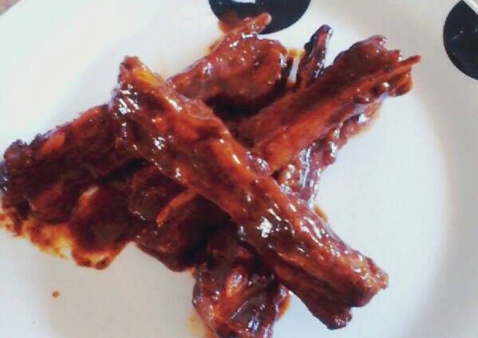 Recipe of Perfect Hot Sticky Lamb Ribs with Soy and BBQ sauce