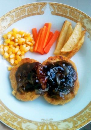 Foto resep Steak Tempe with Vegetables and Potato Wedges