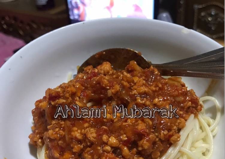 Spaghetti ayam/sapi lidah Indonesia by Ahlami