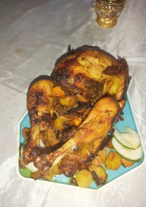 A picture of Stuffed baked chicken.