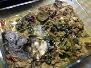 A picture of water spinach with fish