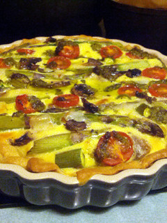 A picture of Asparagus and Bacon quiche.