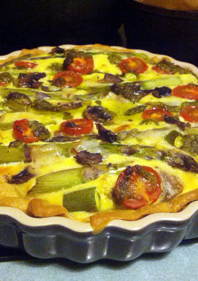 A picture of Asparagus and Bacon quiche.